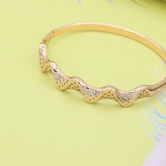 Wave Design Rose Gold Bangle with Crystal Studded Texture Shine, XPBL0475 - Picture 2 of 12